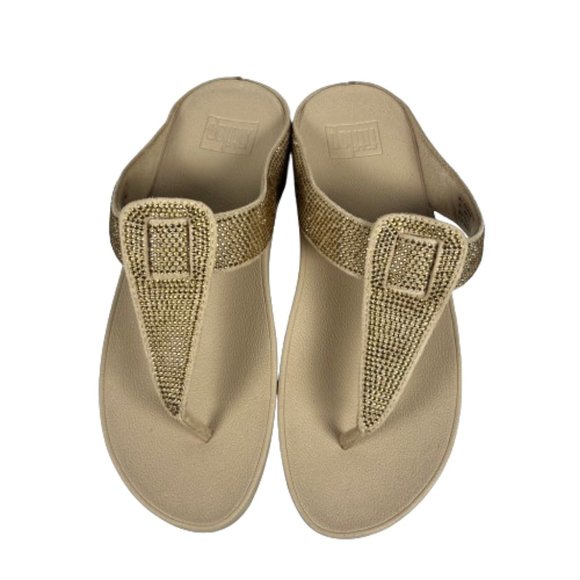 Fitflop Shoes - Fitflop Womens Shoes Isabelle Toe Post Sandals Vintage Gold Crystals Size 7